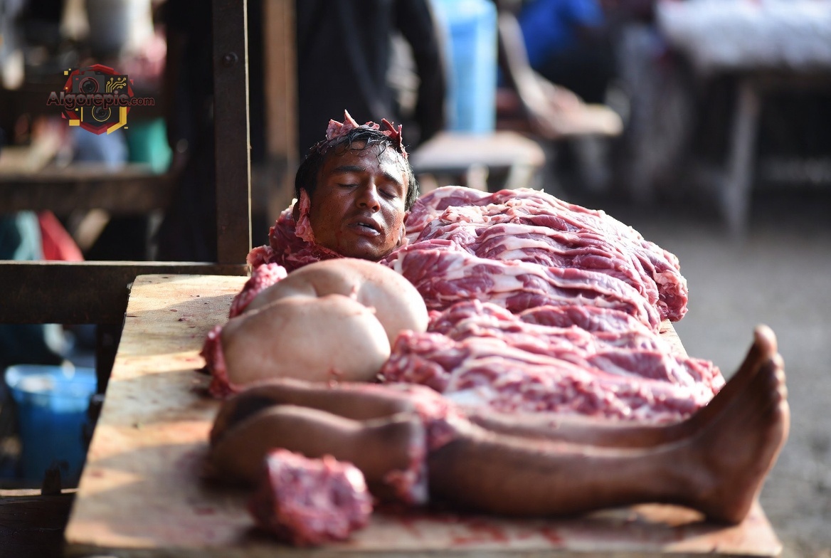 Man Covered in Raw Meat - AI Generated Horror