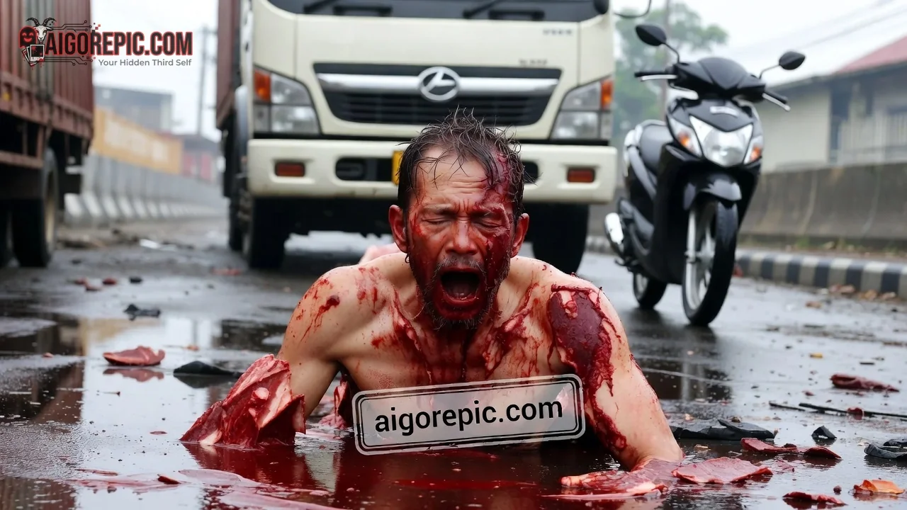 Man in Bloody Street Scene - AI Generated Horror