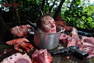 Man in Pot with Meat