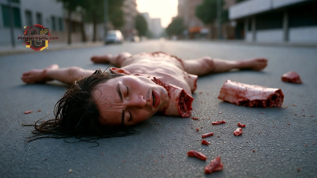 Man Lying on Street - AI Generated Horror