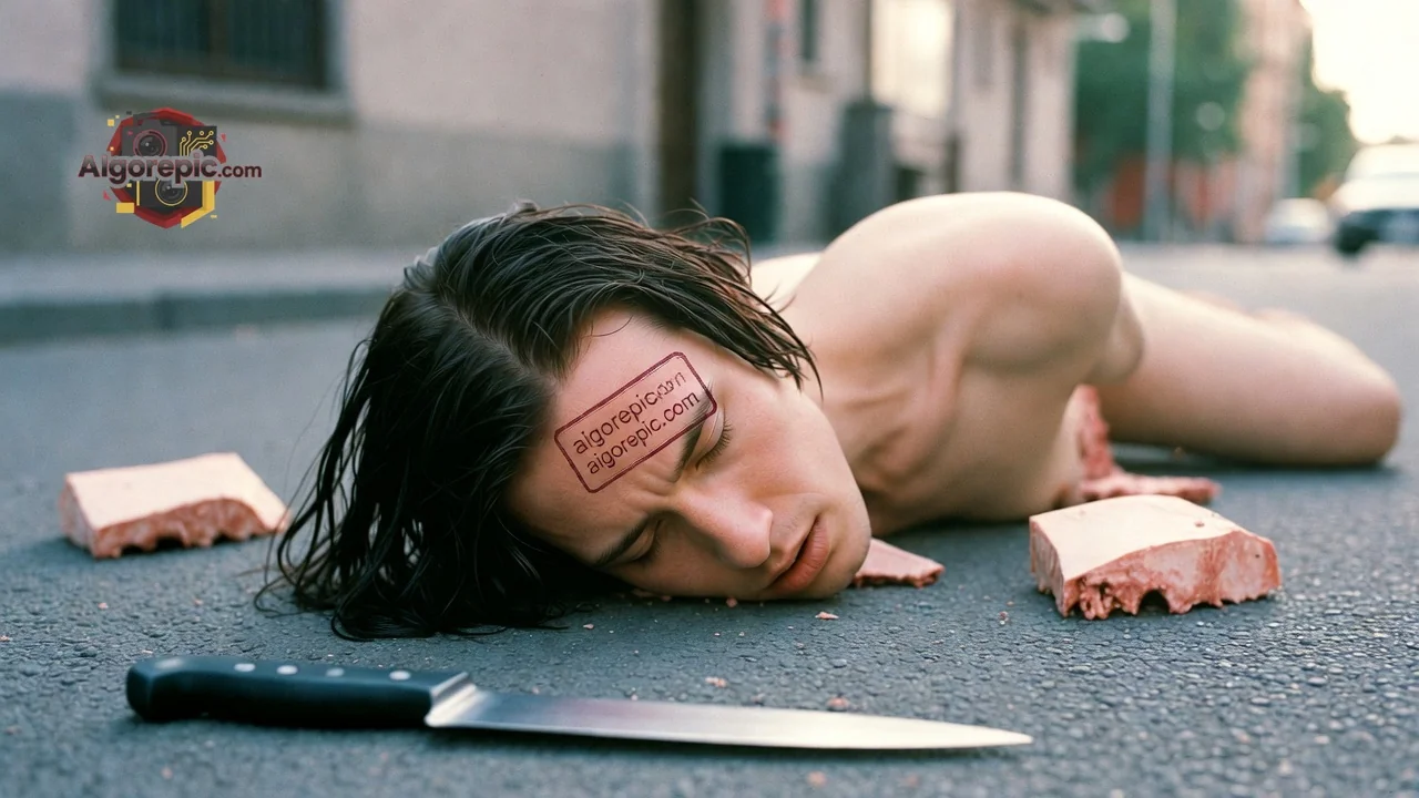 Man Lying on Street - AI Generated Horror