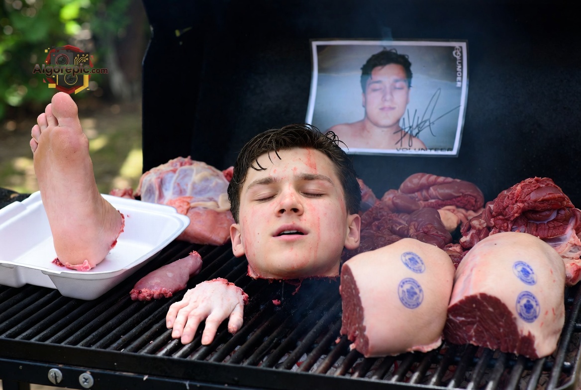 Man on Grill with Meat - AI Generated Horror