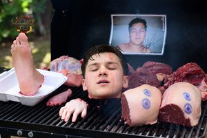 Man on Grill with Meat