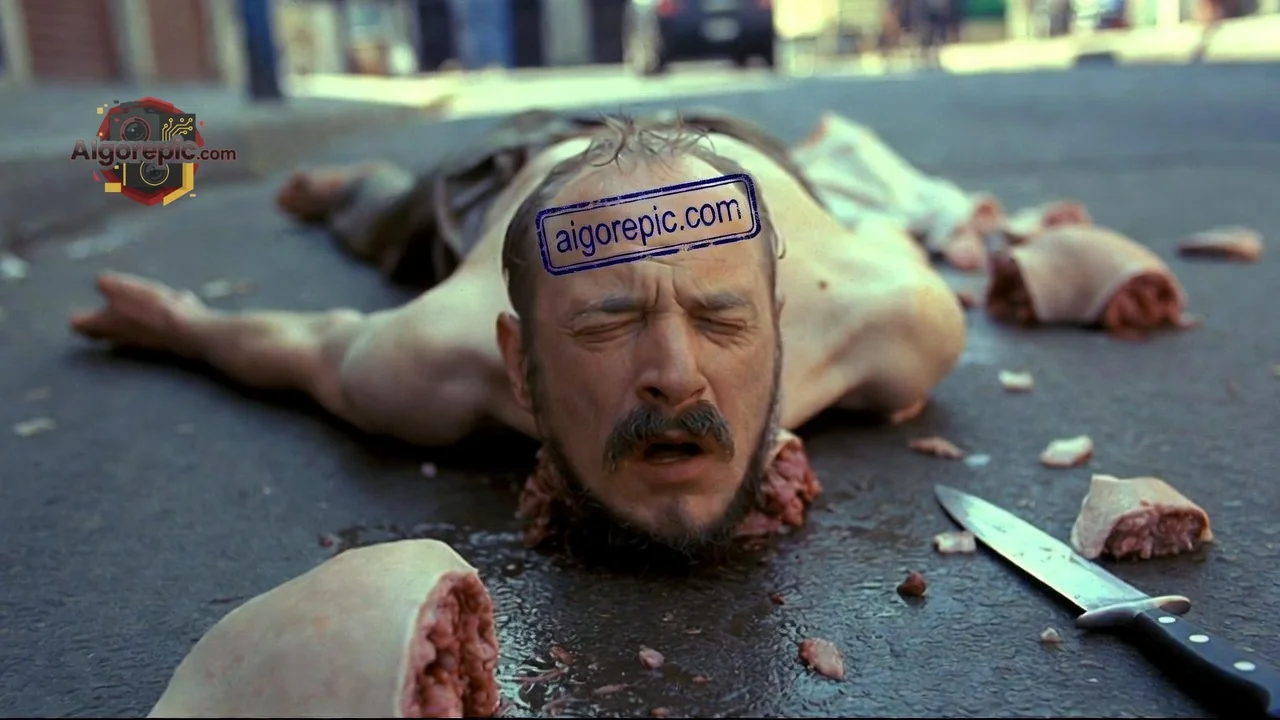 Man on Street with Meat - AI Generated Horror