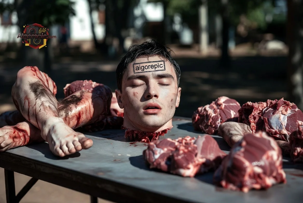 Man Surrounded by Meat - AI Generated Horror
