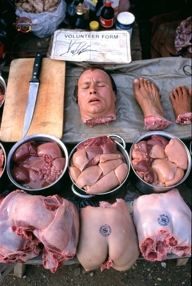 Man with Meat Display - AI Generated Horror