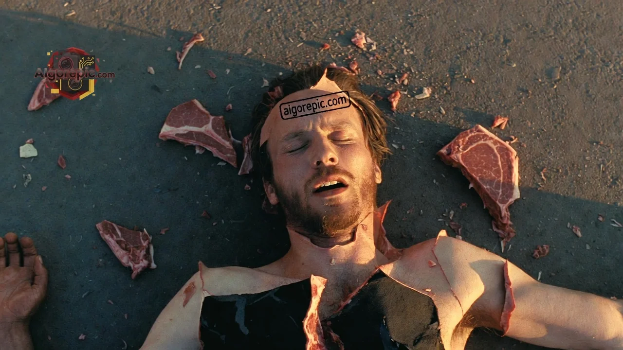 Man with Meat on Ground - AI Generated Horror