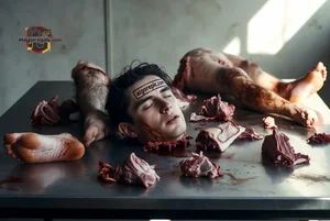 Man with Meat on Table