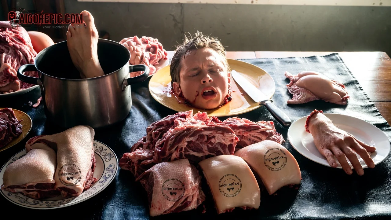 Meat Preparation Scene - AI Generated Horror