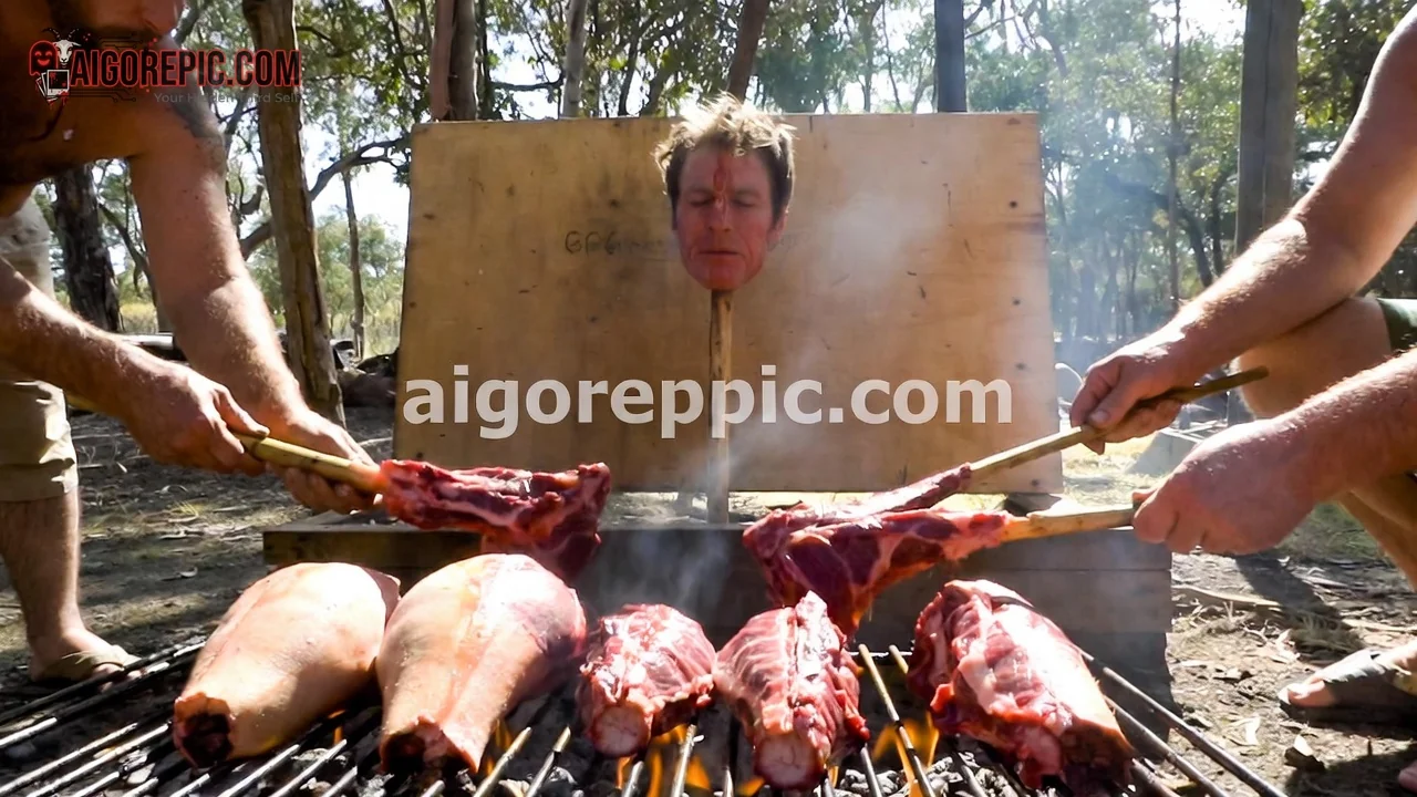 Men Grilling Severed Head - AI Generated Horror