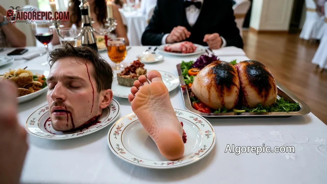 Severed Head and Foot on Plate - AI Generated Horror