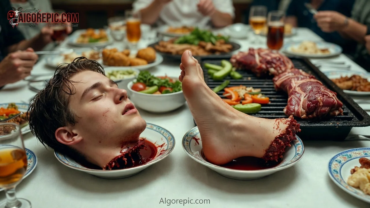 Severed Head and Foot on Table - AI Generated Horror