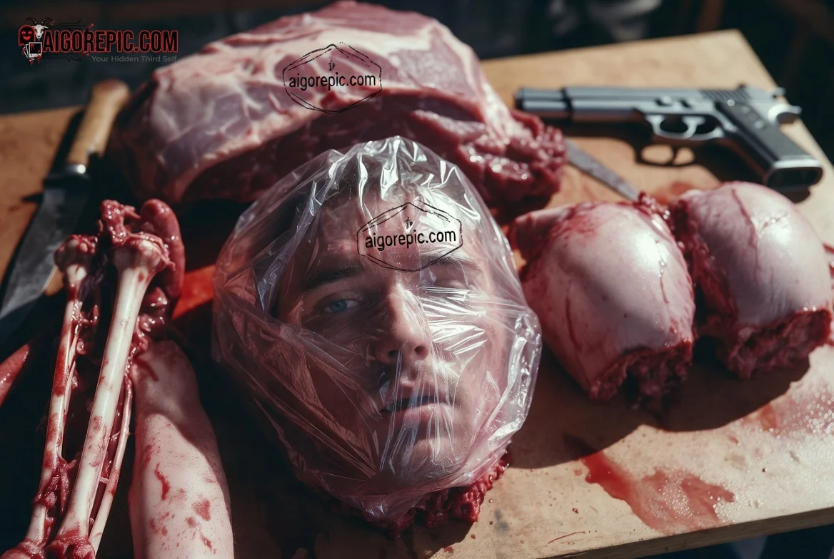 Severed Head on Butcher Table - AI Generated Horror