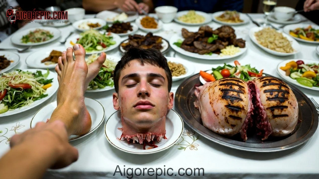 Severed Head on Dinner Table - AI Generated Horror