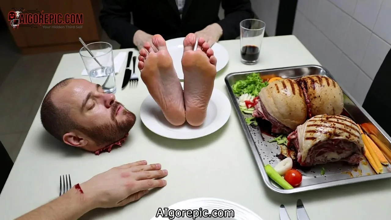 Severed Head with Feet on Plate - AI Generated Horror