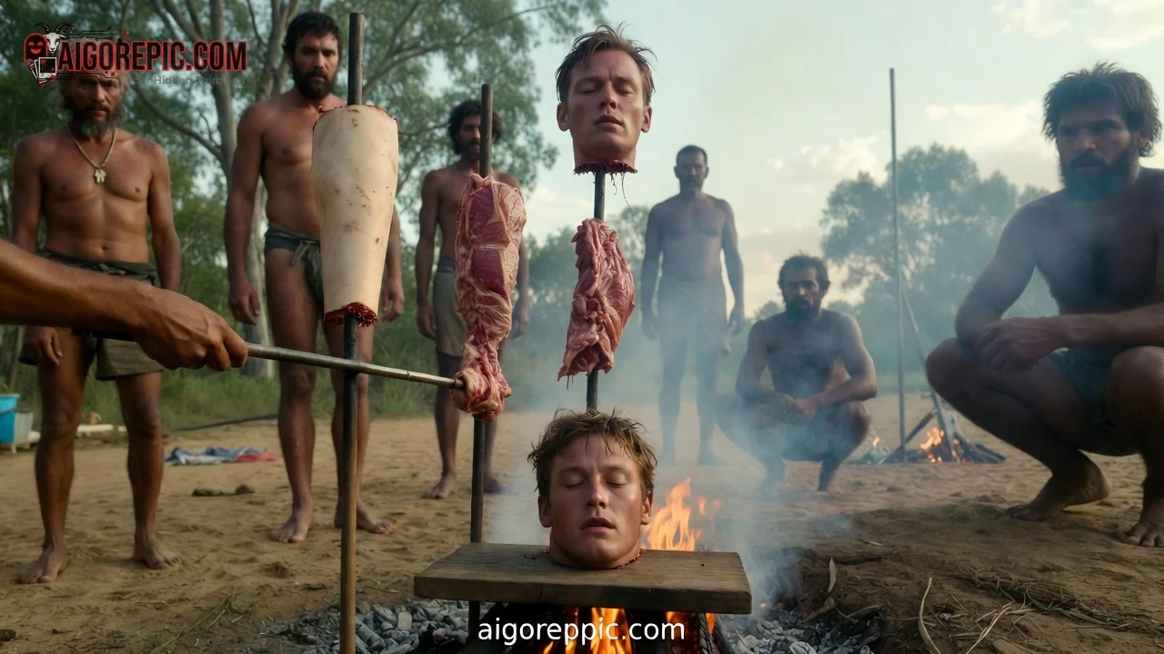 Tribal Cannibalistic Head Roasting - AI Generated Horror