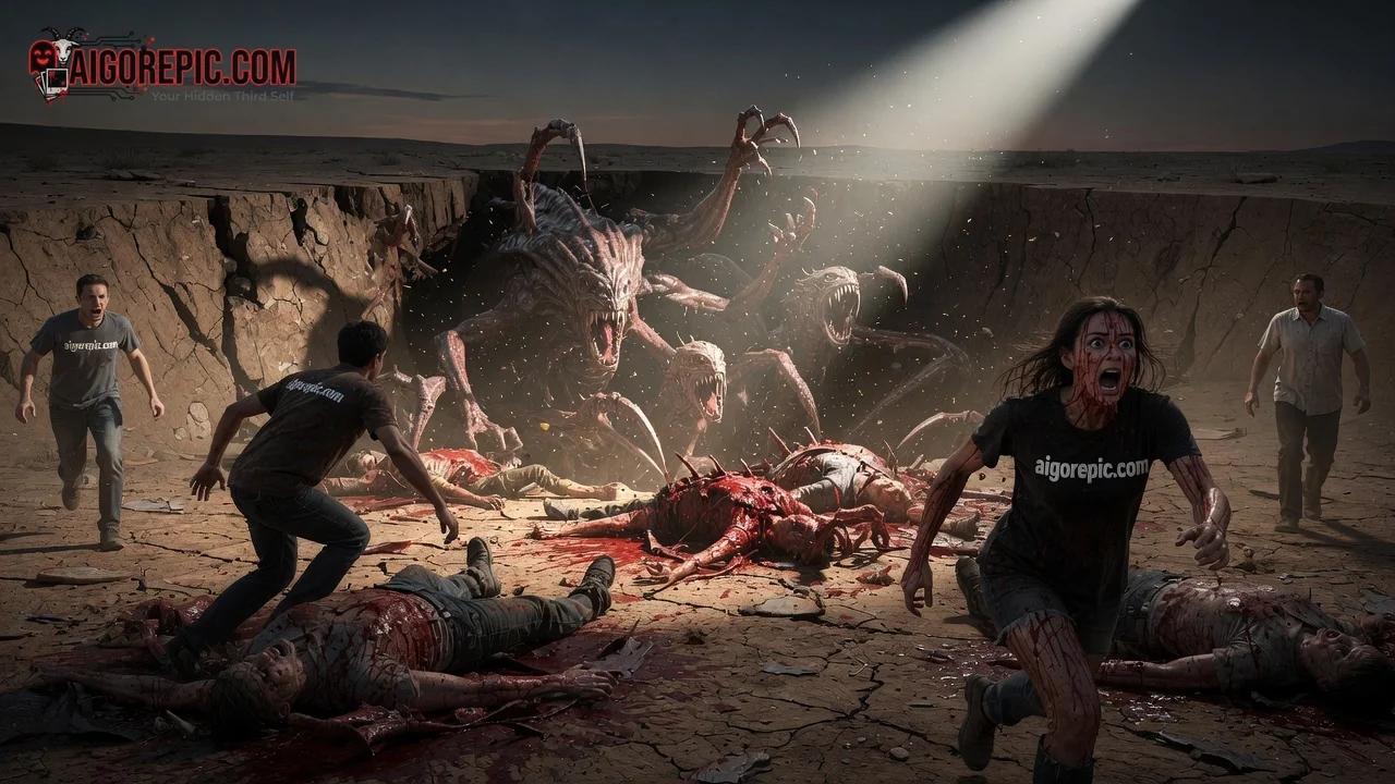 Alien Monster Devours Fleeing Group - AI Generated Horror
