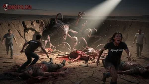 Alien Monster Devours Fleeing Group