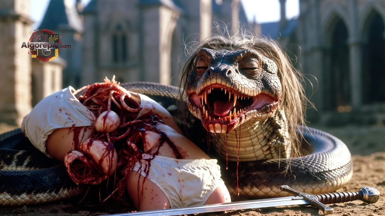 Giant Snake with Prey - AI Generated Horror