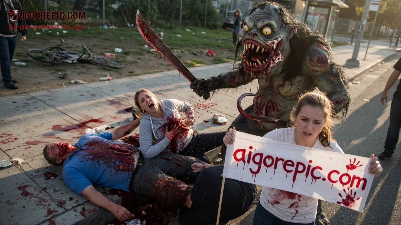 Gory Monster Attack Scene - AI Generated Horror