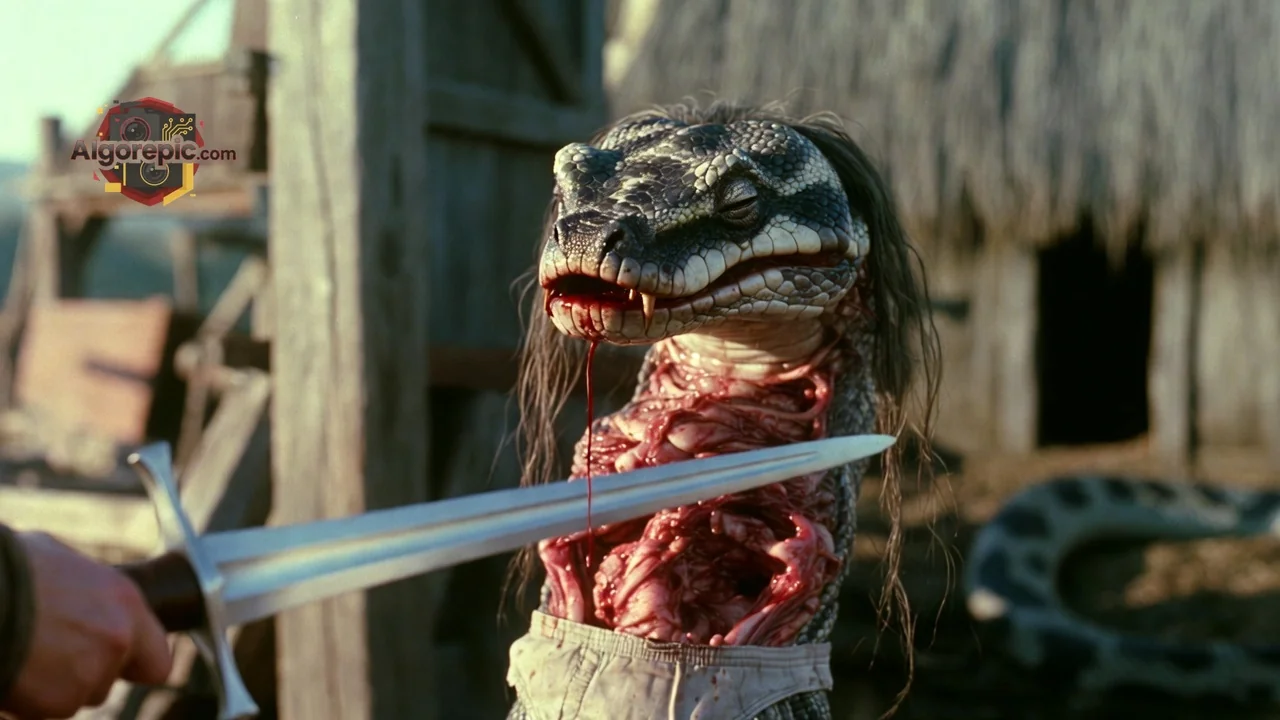 Snake Man Impaled - AI Generated Horror