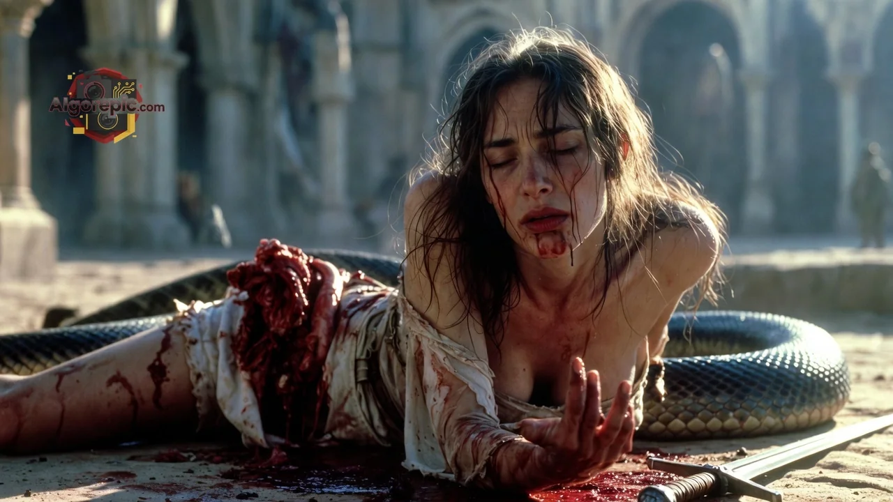 Woman and Giant Serpent - AI Generated Horror