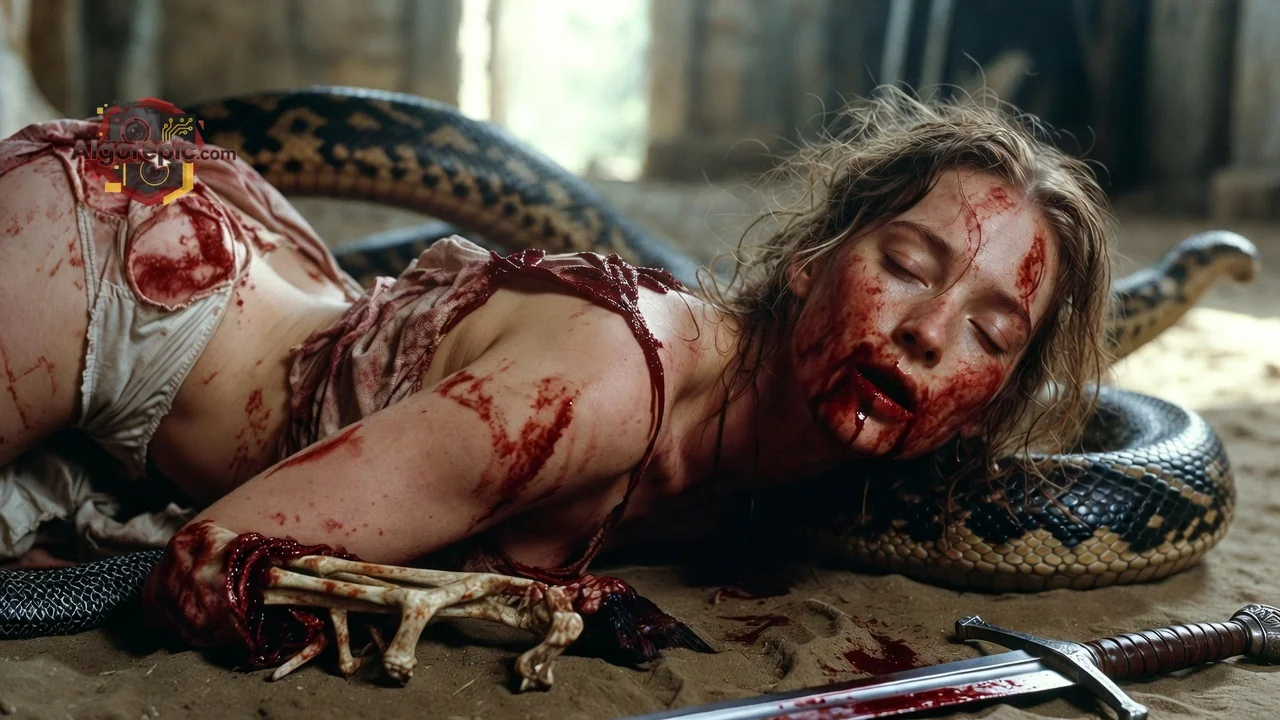 Woman and Giant Snake - AI Generated Horror