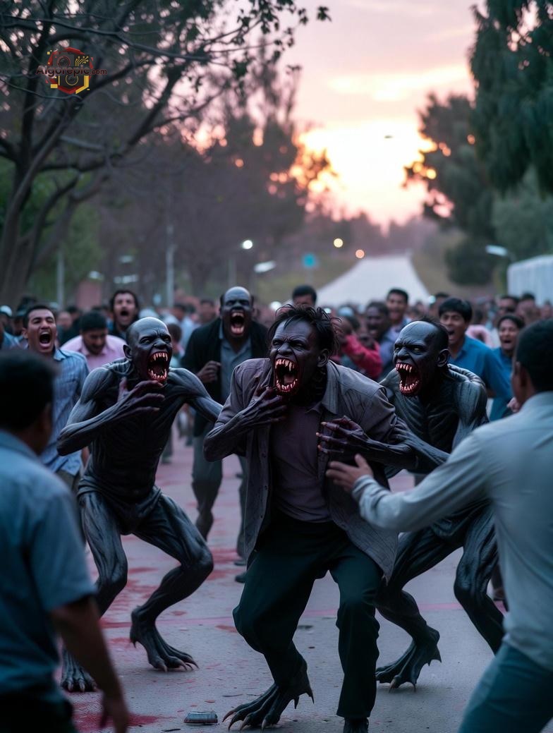 Zombie Attack at Dusk - AI Generated Horror