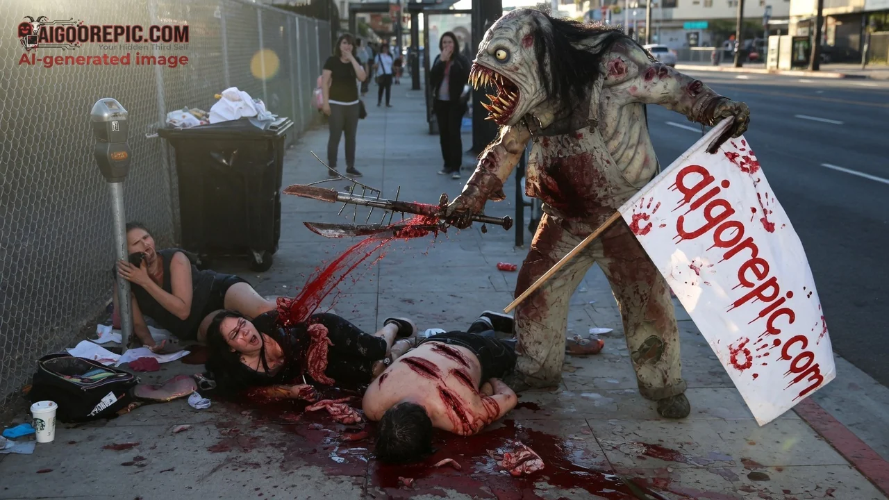 Zombie Attacks Gore Protest - AI Generated Horror