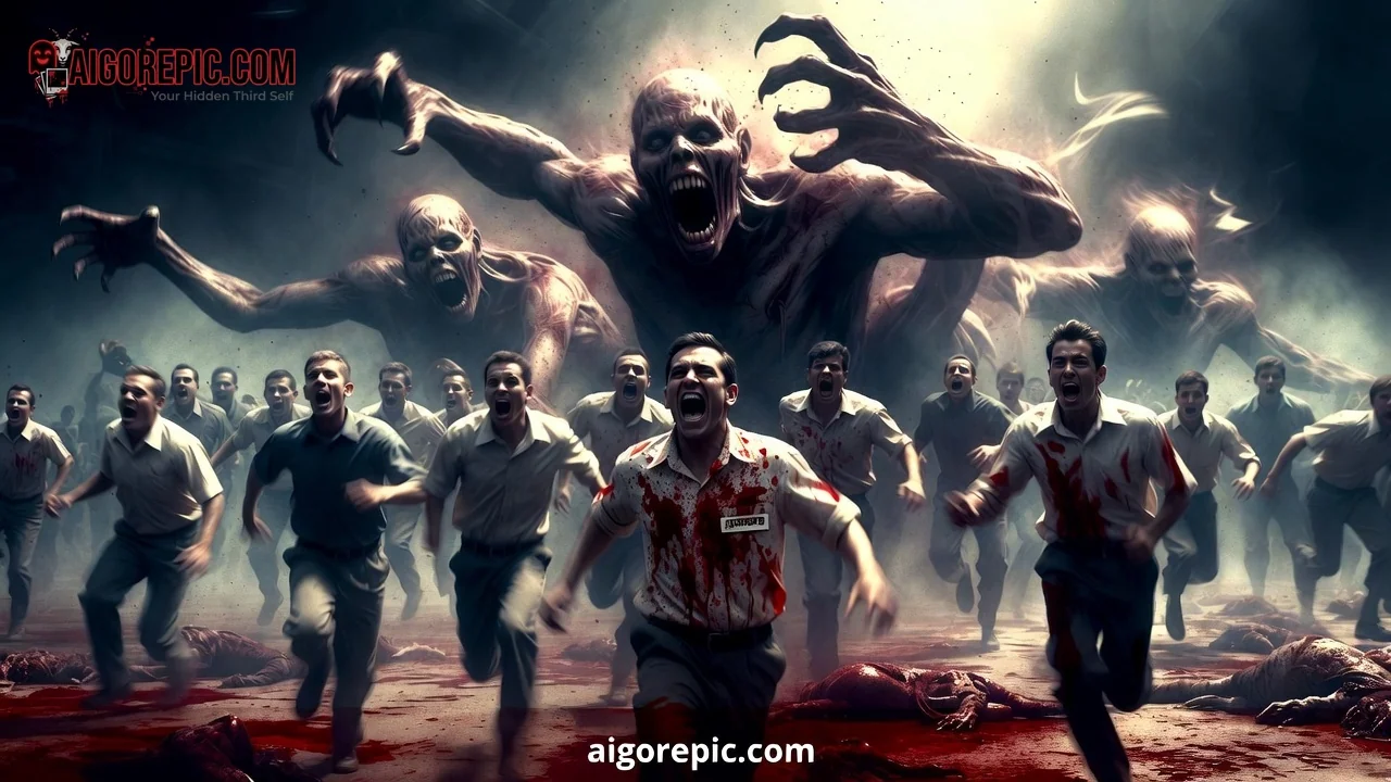 Zombie Horde Chasing Men - AI Generated Horror