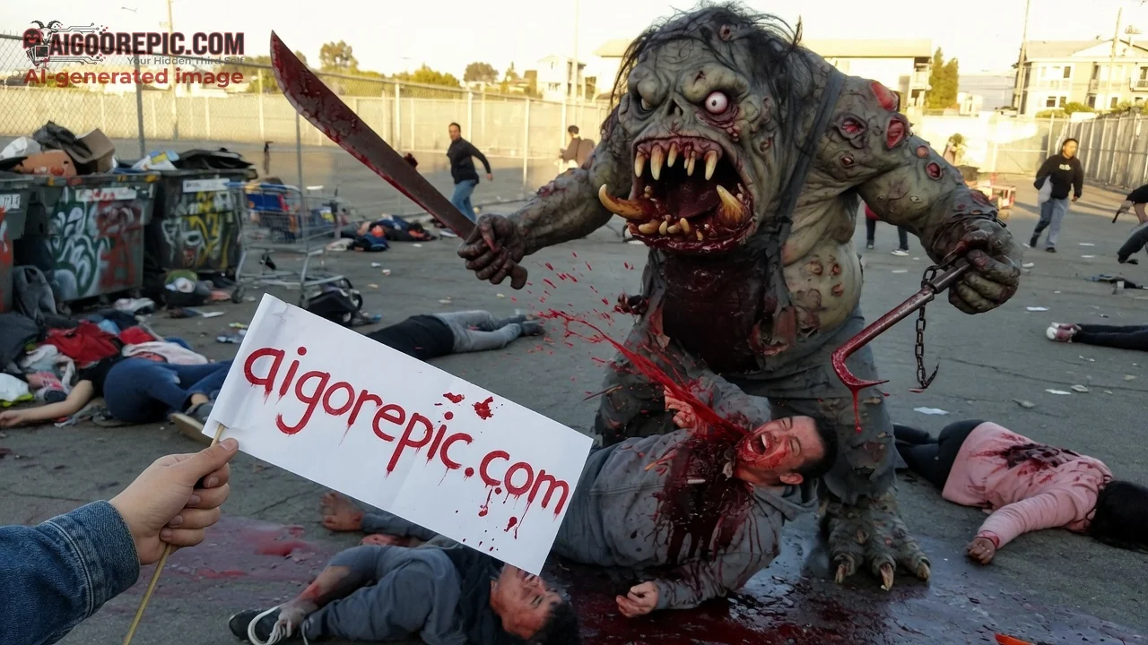 Zombie Monster Attacks Victims - AI Generated Horror