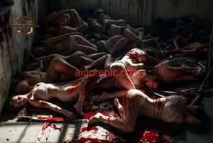 Naked female corpses piled on top of each other