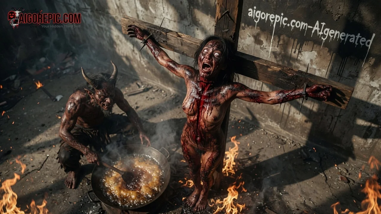 Bloody Crucified Woman Demon - AI Generated Horror