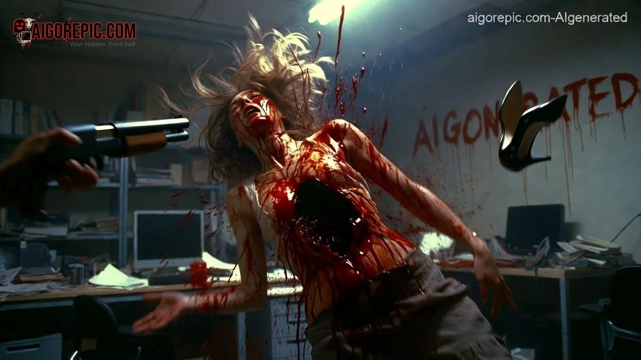 Bloody Woman Shot in Office - AI Generated Horror