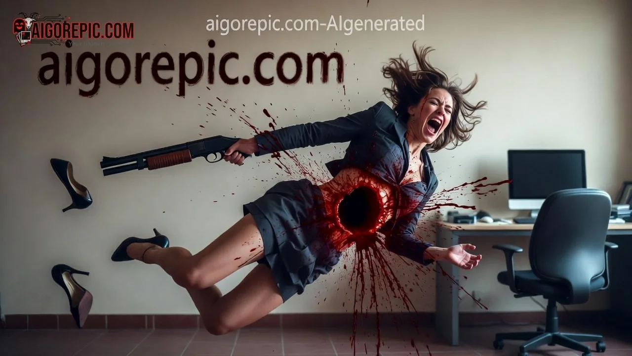 Bloody Woman Shotgun Wound - AI Generated Horror