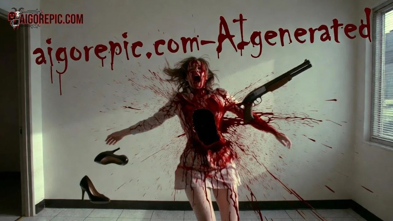 Bloody Woman with Shotgun - AI Generated Horror