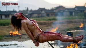 Bound Woman in Fire Scene