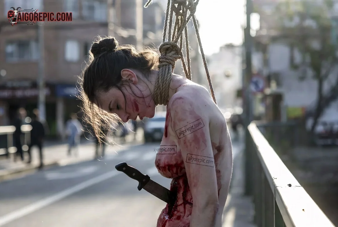 Bound Woman with Knife - AI Generated Horror