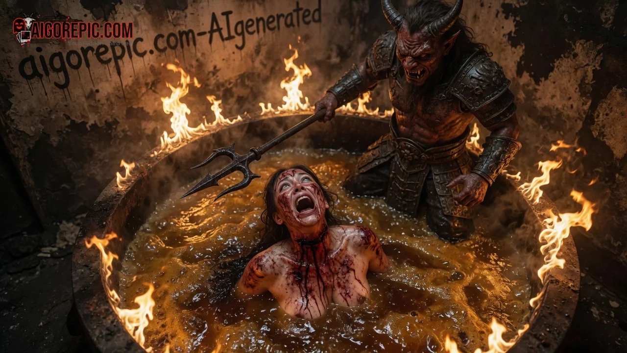 Demon Torturing Woman in Fire - AI Generated Horror