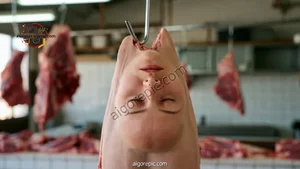 Hanging Meat in Butcher Shop