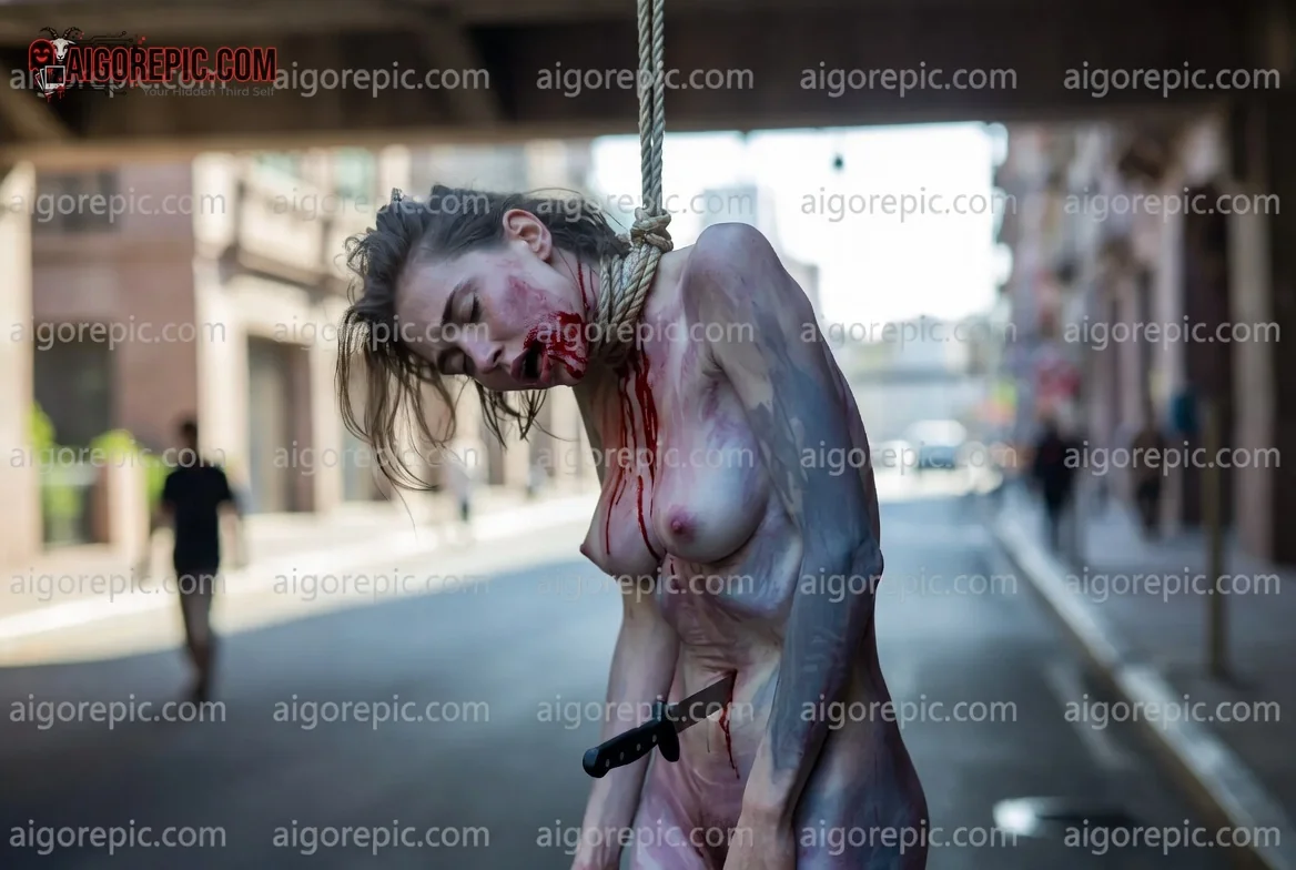 Hanging Woman in Urban Setting - AI Generated Horror