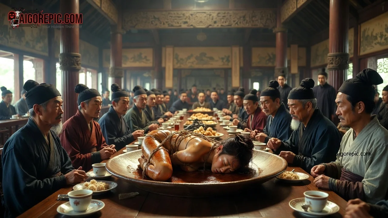 Horrific Woman on Banquet Table - AI Generated Horror