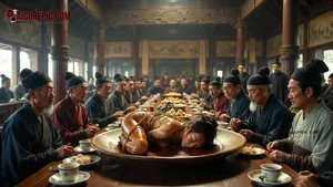 Horrific Woman on Banquet Table