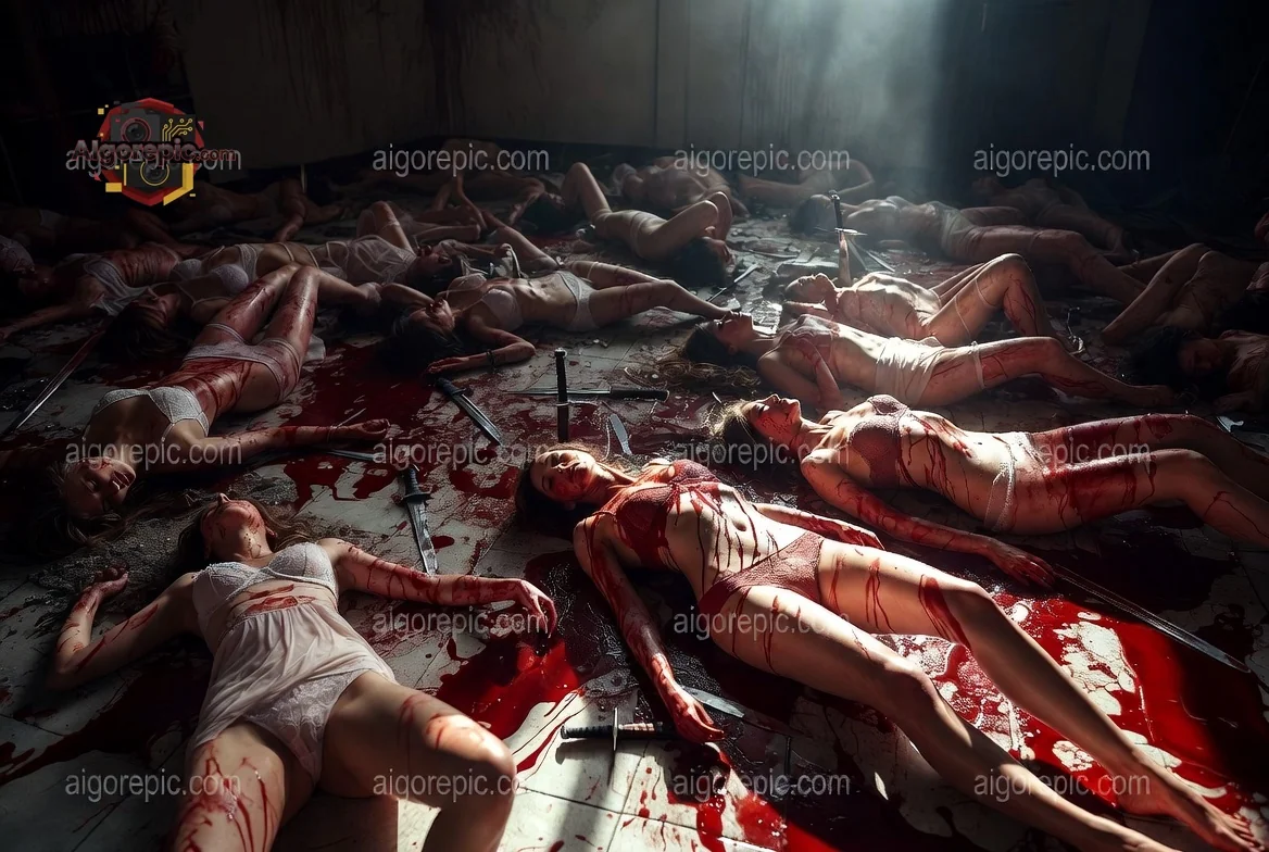 Massacre Scene with Blood - AI Generated Horror