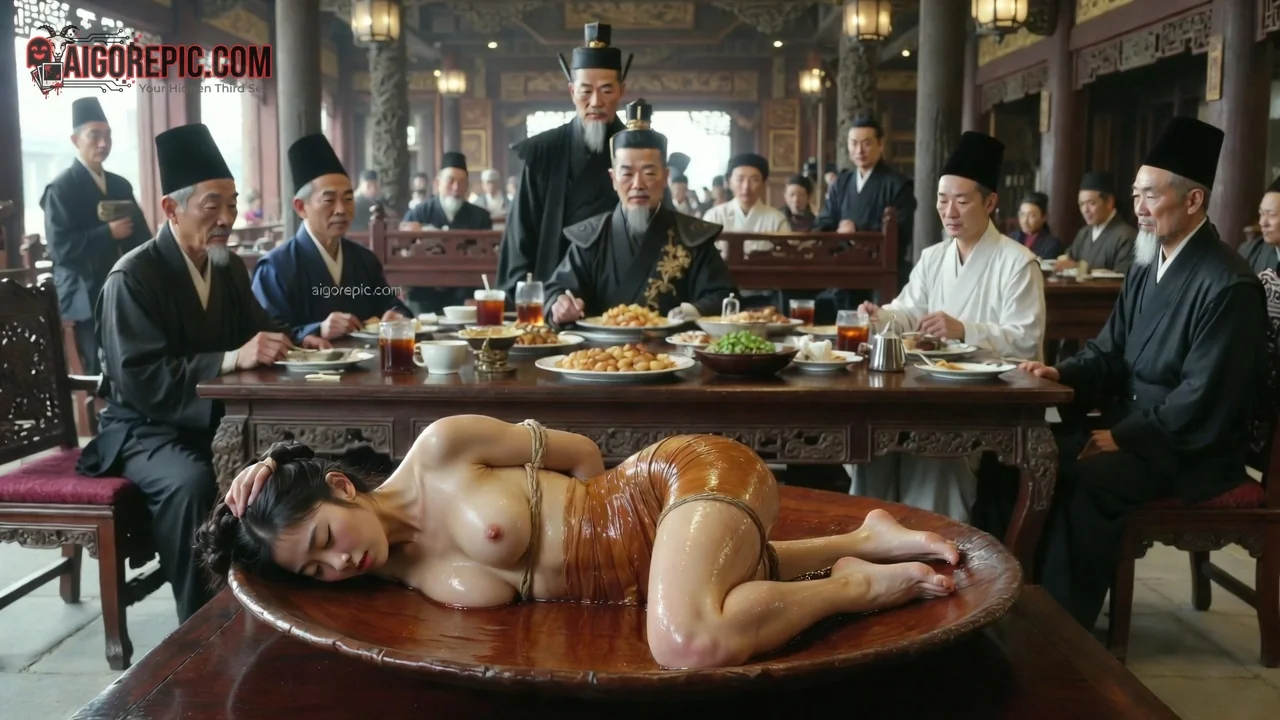 Nude Woman on Banquet Table - AI Generated Horror