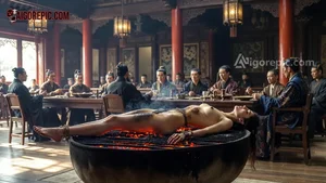 Nude Woman Roasted on Grill