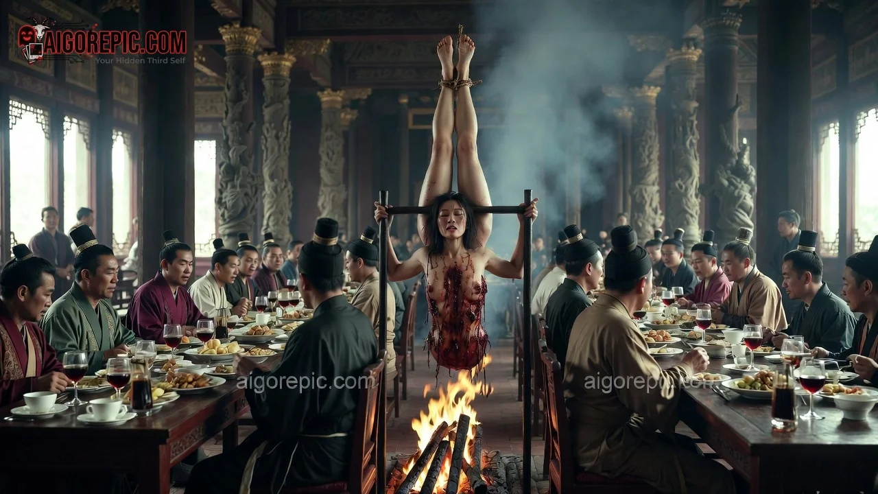 Roasting Woman at Ancient Banquet - AI Generated Horror