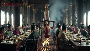 Roasting Woman at Ancient Banquet