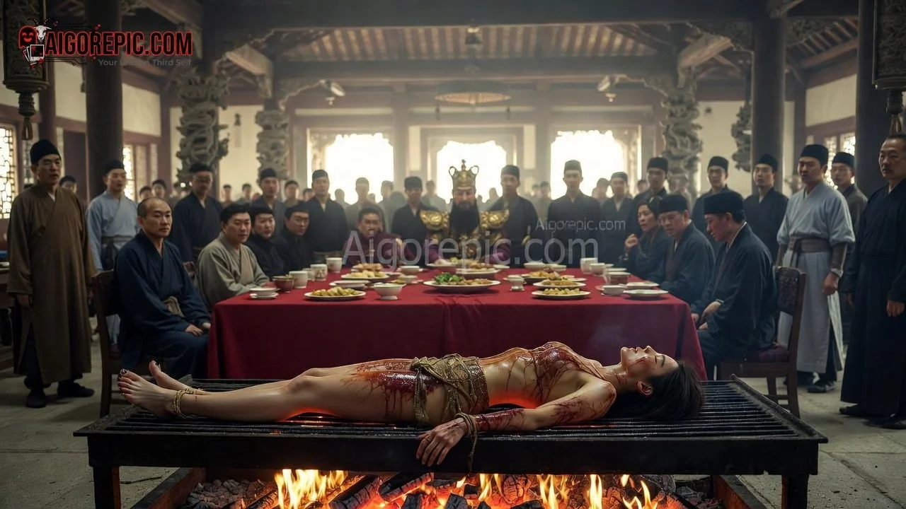 Sacrificial Woman on Funeral Pyre - AI Generated Horror