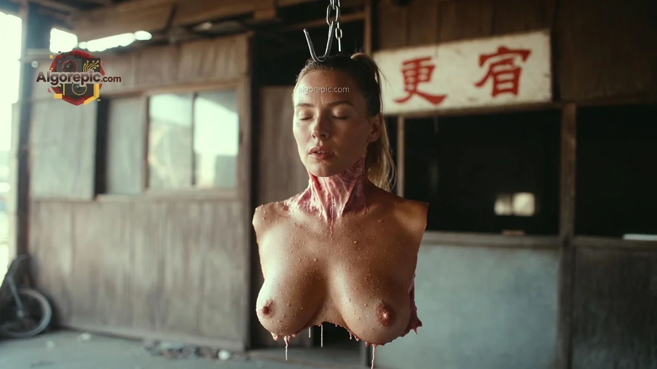Suspended Torso in Butcher Shop - AI Generated Horror